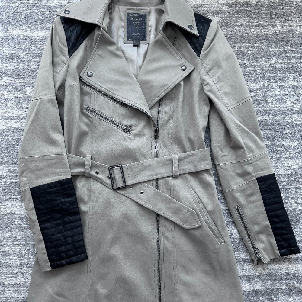 GUESS Moto-Inspired Khaki Trench Coat